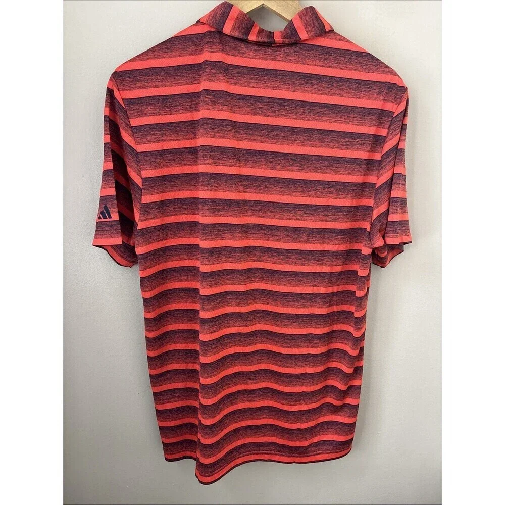 Adidas Men’s Medium Red Polo Shirt Short Sleeve Black Stripes